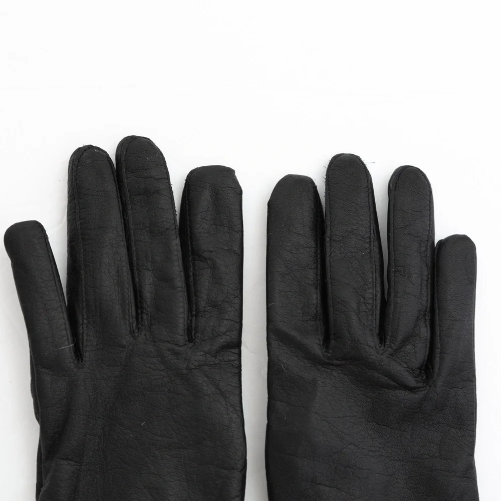 Vintage black leather winter gloves acrylic lining M